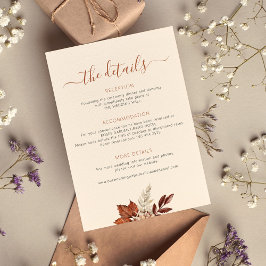 Cartão De Informações Fall outono boho deixa detalhes do casamento marfi