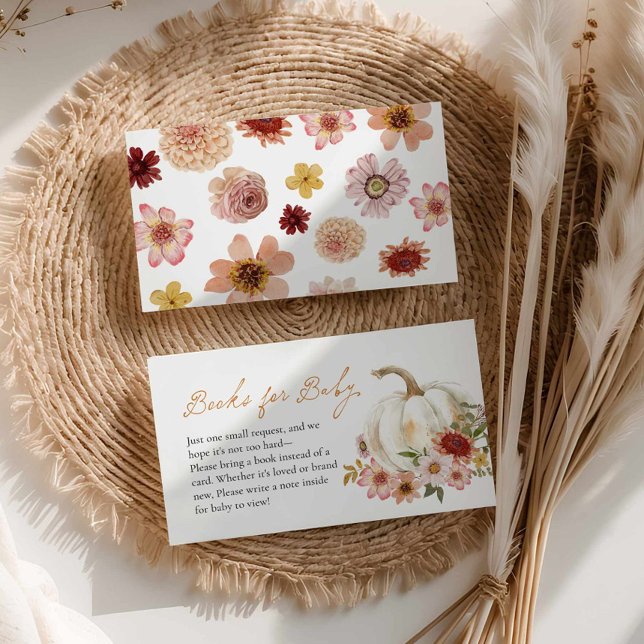Cartão De Informações Fall Pumpkin Book Request Enclosure Card (Fall Pumpkin Floral Books for Baby Card)