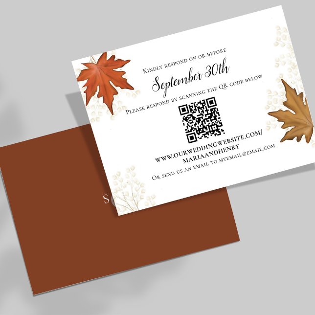 Cartão De Informações Fall Wedding Autumn Leaves RSVP  (Elegant watercolor fall leaves RSVP card.)