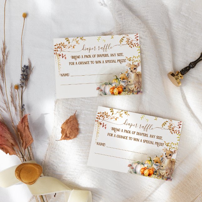 Cartão De Informações Fall Woodland Pumpkin Chá de fraldas Fralda Raffle (Criador carregado)