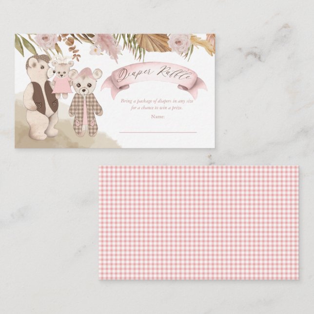 Cartão De Informações Família de Ursos Boho Festa de Bebê Sorteio de Fra (Frente/Verso)