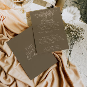 Cartão De Informações Fancy Bege Marrom Floral Boho Detalhes de Casament