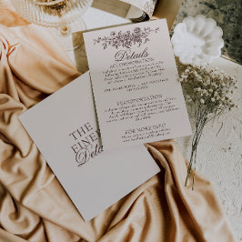 Cartão De Informações Fancy Detalhes de Casamento Floral Boho Chocolate