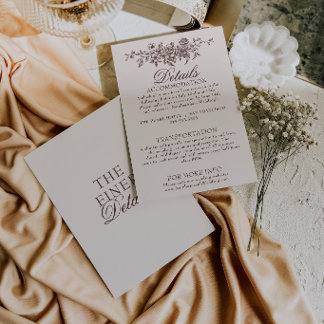 Cartão De Informações Fancy Detalhes de Casamento Floral Boho Chocolate