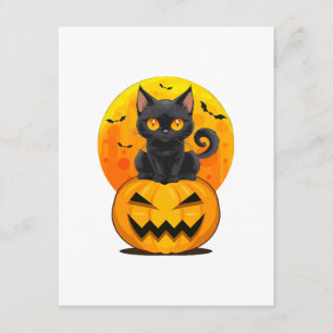 Cartão De Informações Fantasias de Halloween de Gato Preto e Abóbora