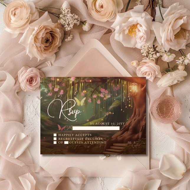 Cartão De Informações Fantasy Woodland Encantado Forest Sweet 16 RSVP (Criador carregado)