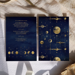 Cartão De Informações Fases da Lua Celestial Azul Dourado Crescente