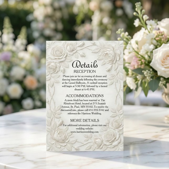 Cartão De Informações Faux 3D Embossed Effect Ivory Floral Border (Criador carregado)