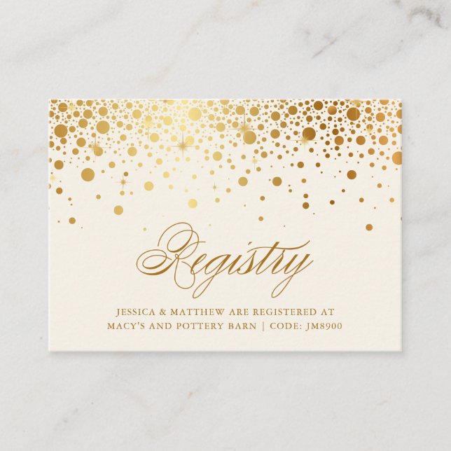 Cartão De Informações Faux Gold Foil Confetti Dots Ivory Registry (Frente)