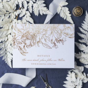 Cartão De Informações Faux Gold Foil Floral Desenhado Casamento Elegante