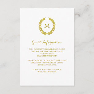 Cartão De Informações Faux Gold Foil Laurel Wreath Guest Information