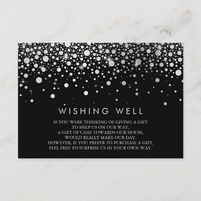 Cartão De Informações Faux Silver Foil Confetti Black Wishing Welcard (Frente)