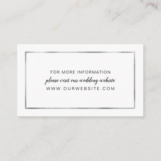 Cartão De Informações Faux Silver Foil Frame website de casamento, cartã (Frente)
