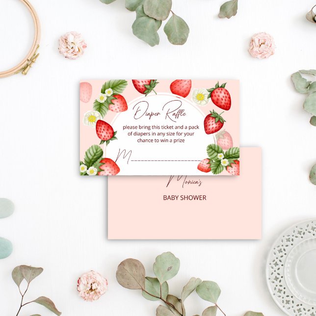 Cartão De Informações Fava de fralda de morango (Strawberry baby shower diaper raffle enclosure card whimsical berry sweet  baby shower raffle card)