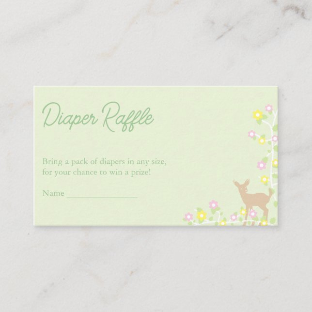 Cartão De Informações Fawn Floral Girl Baby Shower Diaper Raffle (Frente)