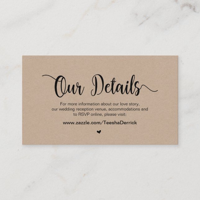 Cartão De Informações Fazenda rustica moderna Kraft, Detalhes do Casamen (Frente)