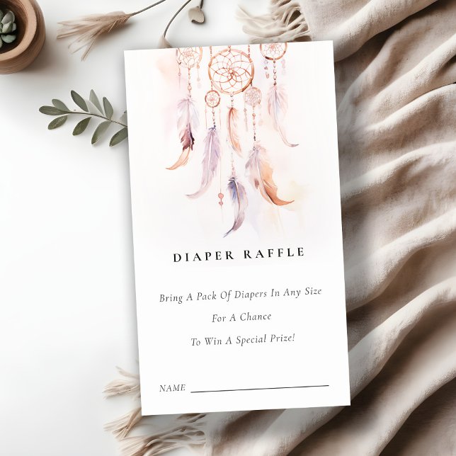 Cartão De Informações Feather Dreamcatcher Fralda Raffle Chá de fraldas (Criador carregado)