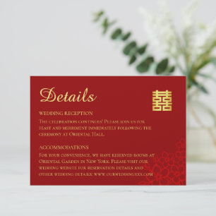 Cartão De Informações Felicidade dupla fundo floral casamento chinês