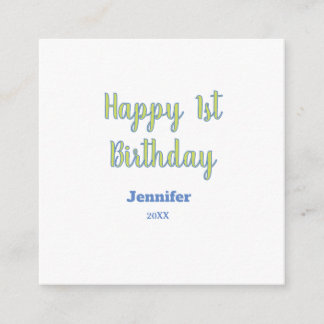 Cartão De Informações Feliz 1º aniversário crianças bebê verde azul past