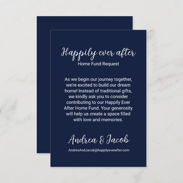 Cartão De Informações Feliz Nunca Após Marinho Blue Home Fund (Frente/Verso)