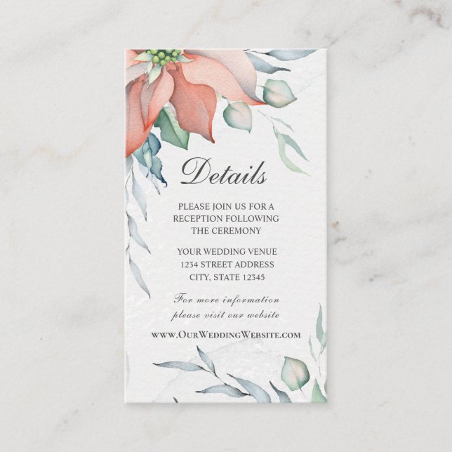 Cartão De Informações Feriado de Natal Elegante Aquarela Floral (Frente)