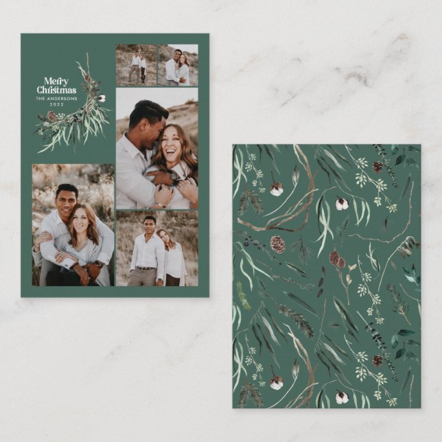 Cartão De Informações Férias verdes com várias fotos, senso botânico (Frente/Verso)