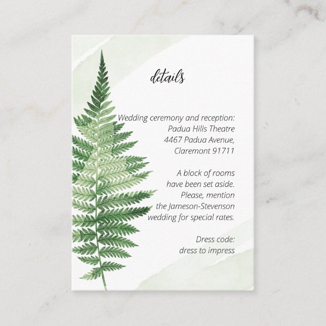 Cartão De Informações Fern Verde Minimalista (Frente)