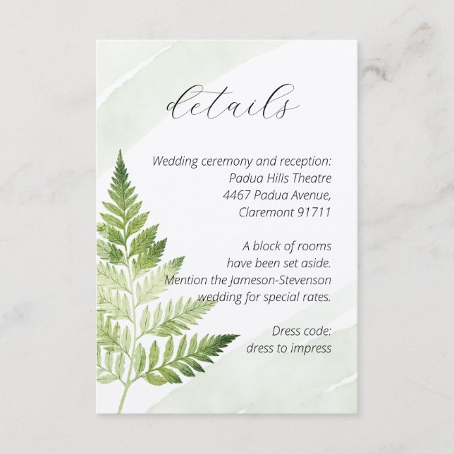 Cartão De Informações Fern Verde Minimalista (Frente)