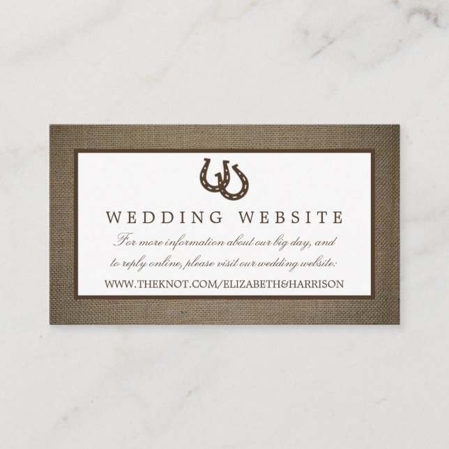 Cartão De Informações Ferradura Russa Do País No Casamento Burlap (Frente)