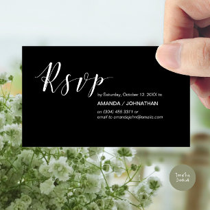 Cartão De Informações Festa Convida RSVP, Preto Elegante Moderno