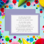 Cartão De Informações Festa de aniversário de 5 Dólares da Púrpura White<br><div class="desc">Recinto de convite de aniversário Fiver (5 dólares) de criança roxa e branca. Um aniversário de cinco anos é uma nova tendência nas festas de aniversário para crianças. Festas de cinco anos podem ensinar às crianças o valor do dinheiro enquanto permitem que os convidados festas de aniversário venham e aproveitem...</div>