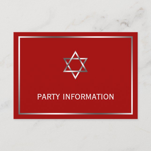 Cartão De Informações Festa de Bar Mitzvah da Estrela de Davi Prata Verm (Frente)