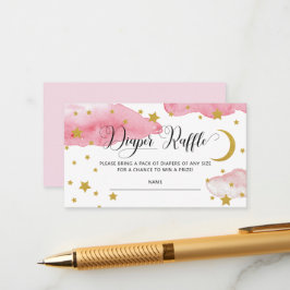 Cartão De Informações Festa de Bebê Diaper Raffle Rosa Além da Lua