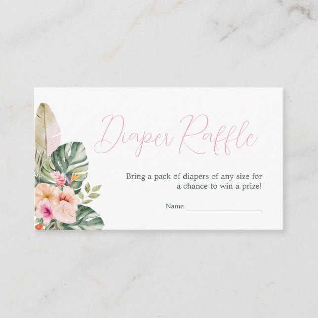 Cartão De Informações Festa de Bebê Tropical Diaper Raffle Aloha Baby (Frente)