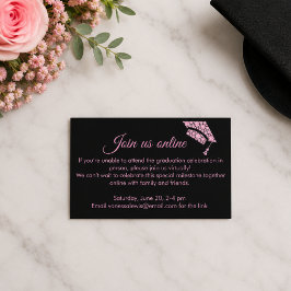 Cartão De Informações Festa de Formatura Elegante Preta e Rosa