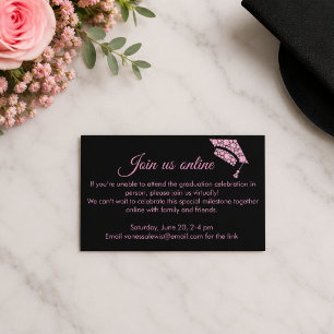 Cartão De Informações Festa de Formatura Elegante Preta e Rosa