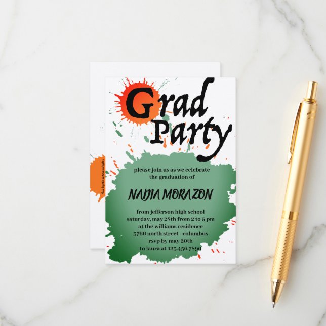 Cartão De Informações Festa de formatura pintada (Frente/Verso In Situ)