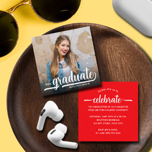 Cartão De Informações Festa de formatura Vermelha de Foto Moderna