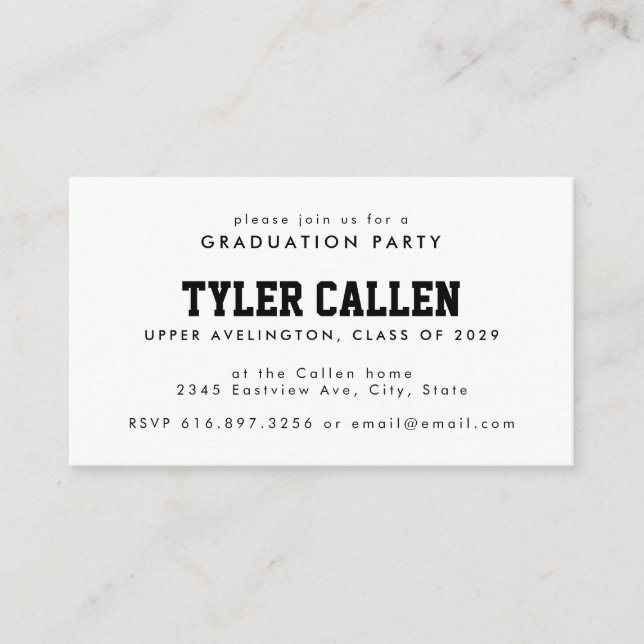 Cartão De Informações Festa de Graduação Varsity Golden Bear Apenas Text (Frente)