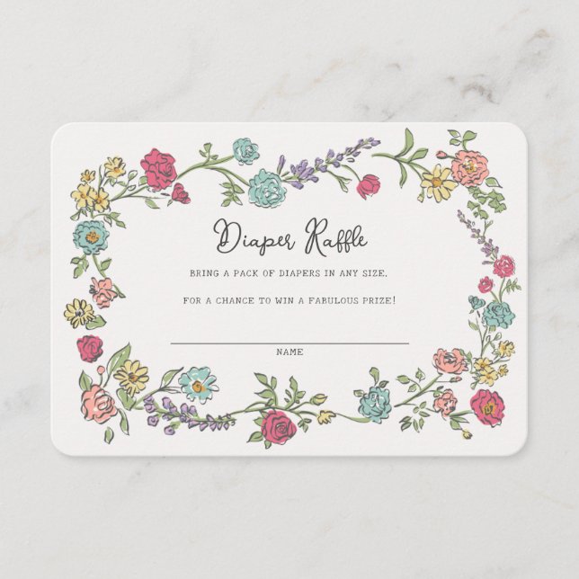 Cartão De Informações Festa de Jardim de Verão, Fralda Floral Raffle Ins (Frente)