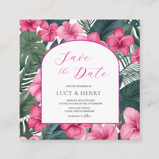 Cartão De Informações Festa Floral Rosa Tropical (Frente)