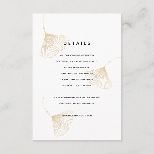 Cartão De Informações Ficha de Detalhes do Casamento de Folga Dourada (Frente)