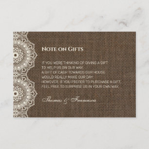 Cartão De Informações Filipiniana Lace no Burlap Wedt Gift Guide Card
