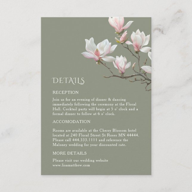 Cartão De Informações Fine Art Magnolia Wedding Enclosure Card (Frente)