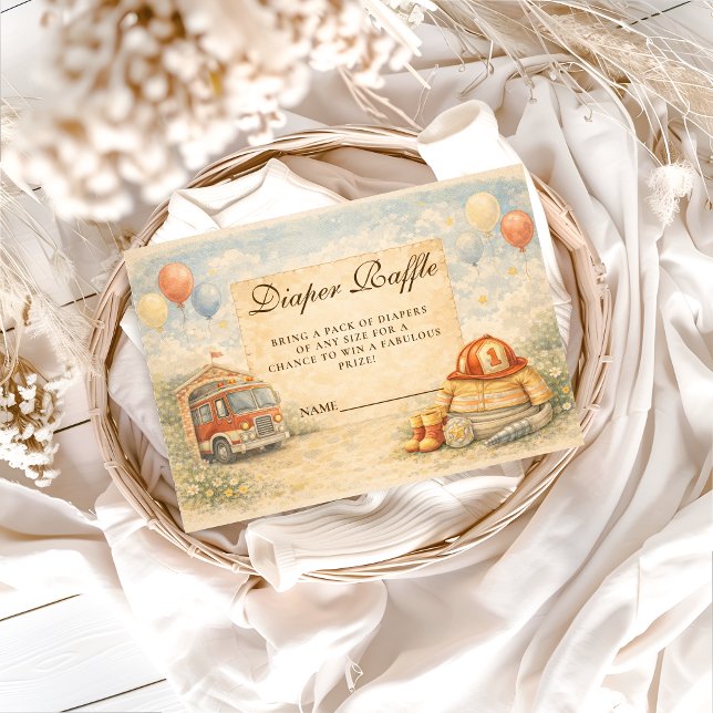 Cartão De Informações Fire Truck Firefighter Diapper Raffle (Criador carregado)