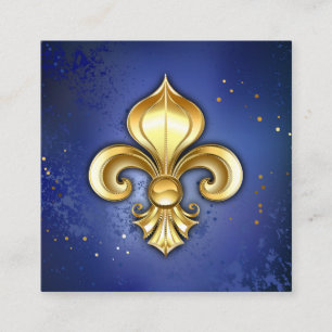 Cartão De Informações Fleur de Lis Dourada em Azul