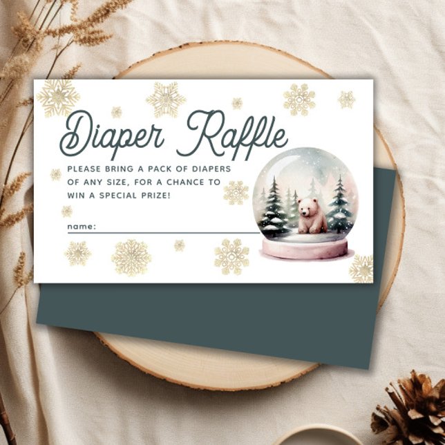 Cartão De Informações Floco de neve Floco de inverno Fralda Raffle (Snowflake Winter Baby Shower Diaper Raffle Enclosure Card)