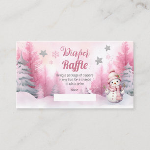 Cartão De Informações Floco de neve rosa Fralda Chá de fraldas Raffle