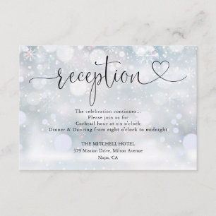 Cartão De Informações Flocos de Neve Coração Script Casamento Recepção