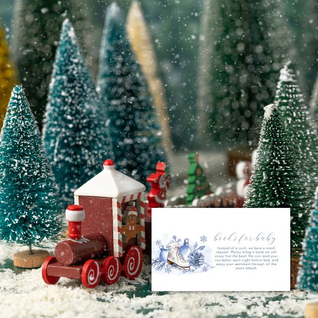 Cartão De Informações Flocos de Neve de Inverno Patins Livros Para Chá d (Winter Snowflake Ice Skate Books For Baby Shower Enclosure Card)